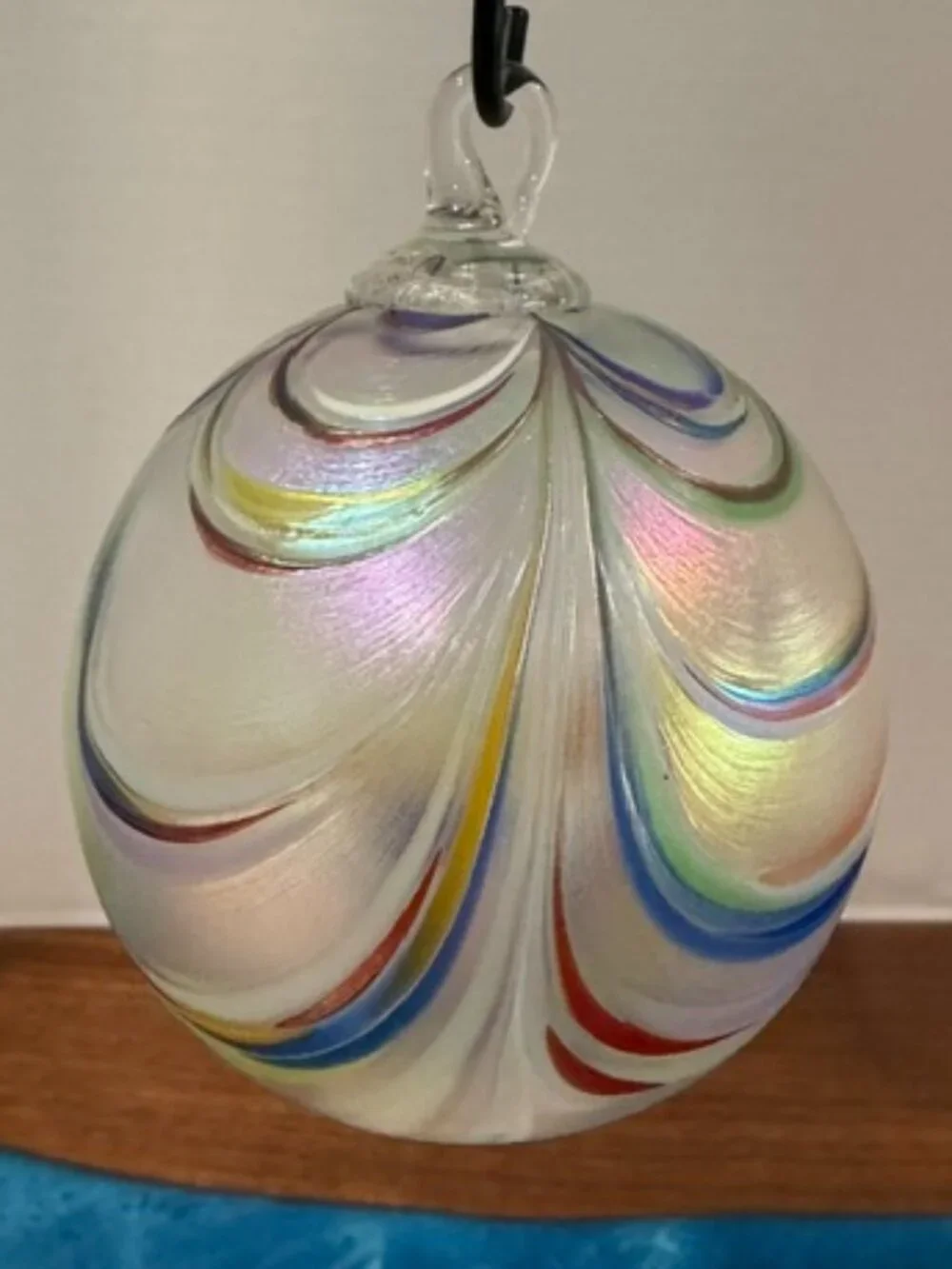 Artisan Hand Blown Multicolor Rainbow Splatter Pulled Swirl Glass Ball Ornament